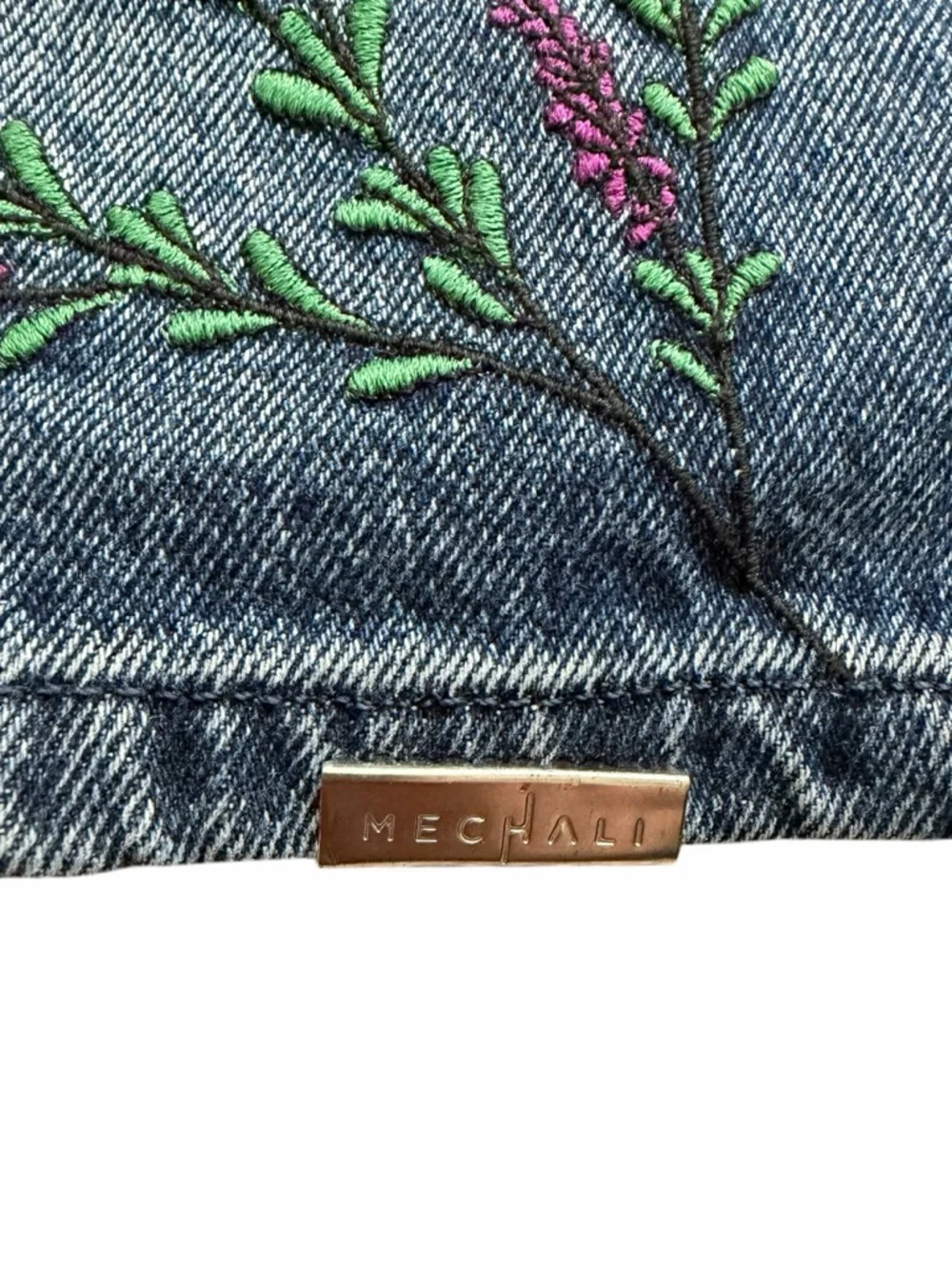 Mechali Embroidered Jeans Floral Denim‎ Straight Leg Unisex S